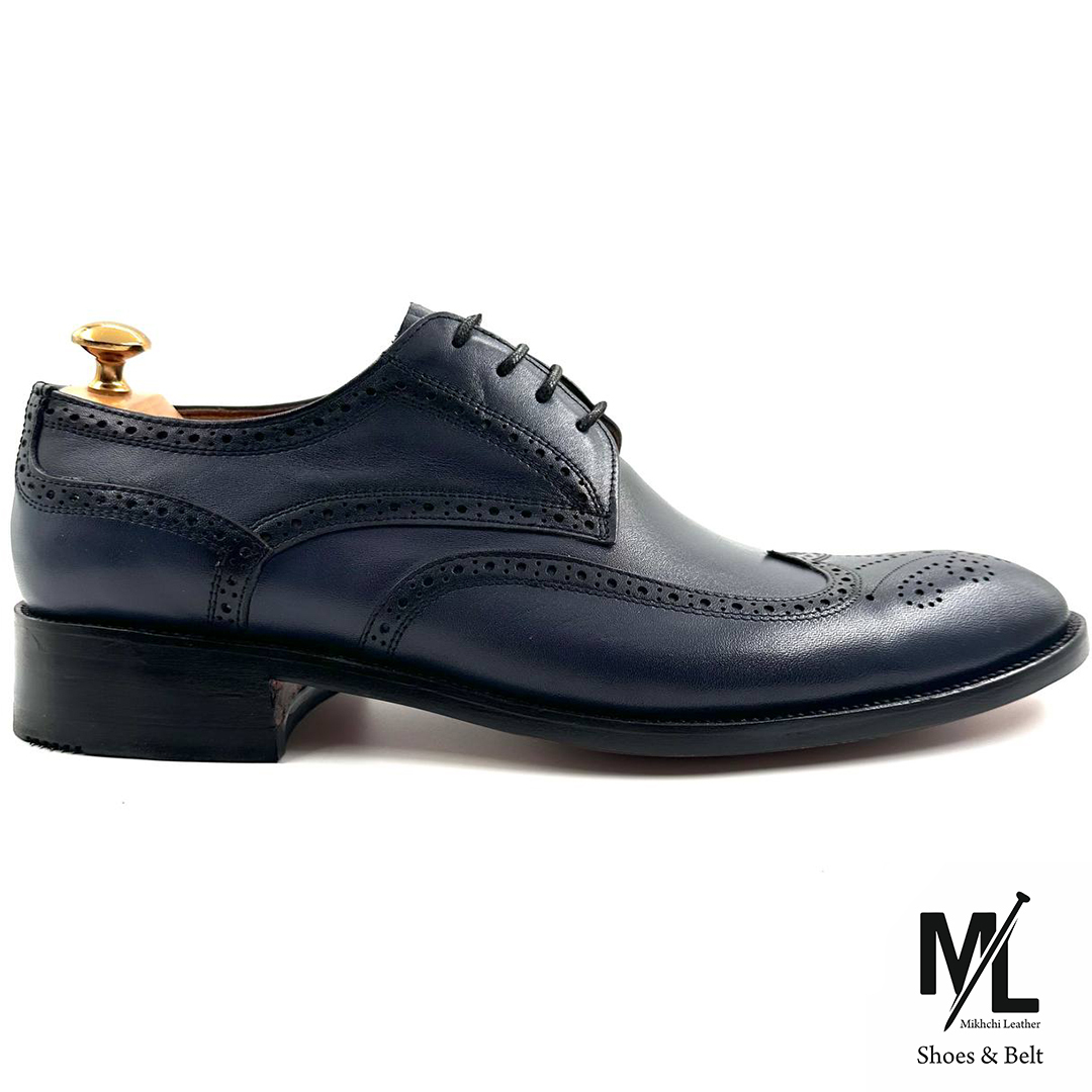  کفش کلاسیک مجلسی | Vip دست دوز چرم مردانه بندی | سرمه ای رنگ | مناسب افراد بزرگ پا و سایز بزرگ (45 تا 48) 