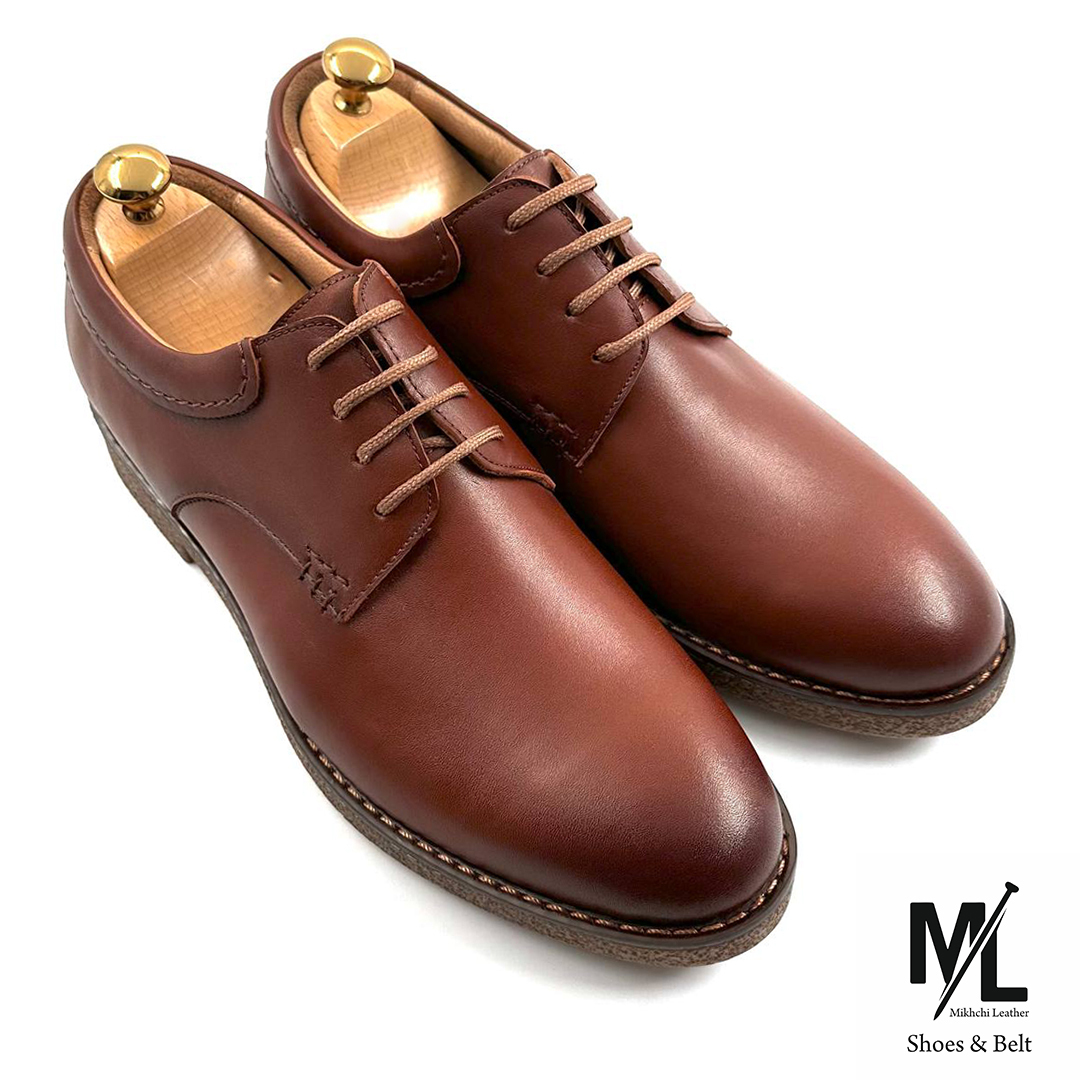  کفش اسپرت کلاسیک تمام چرم مردانه | کد:H122 | چرم میخچی | چرم ساده عسلی | مناسب استفاده روزمره بعلت راحتی در پا 