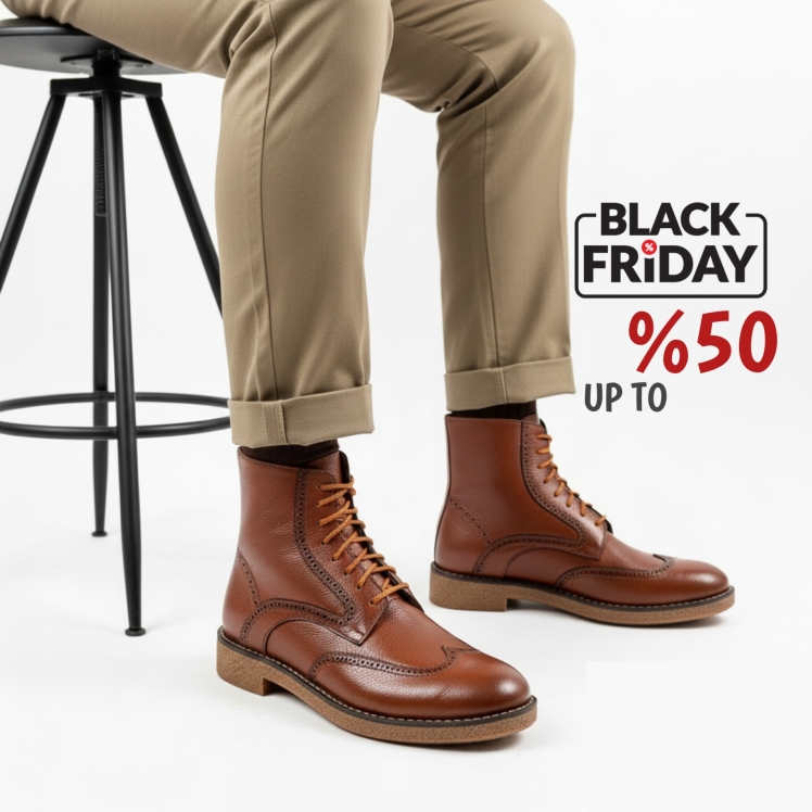 بوت چرم مردانه | طرح دریایی | کد:H192 | چرم میخچی| عسلی |‌ جنس رویه بوت چرم طبیعی گاوی ارگانیک تبریز.