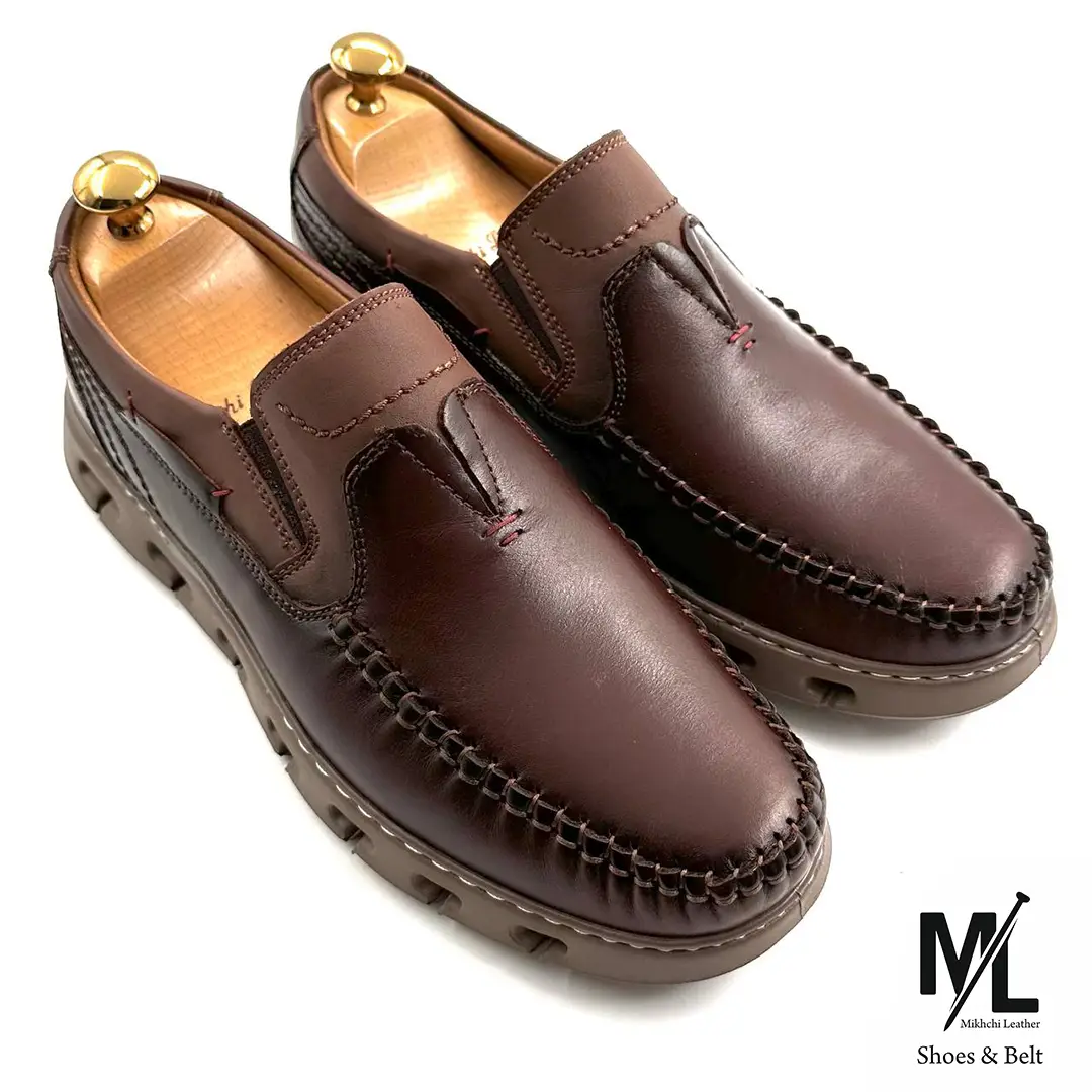  کفش ارتوپدیک طبی تمام چرم مردانه | کد:H35| چرم میخچی | عسلی رنگ | جنس کفی داخلی چرم طبیعی طبی 