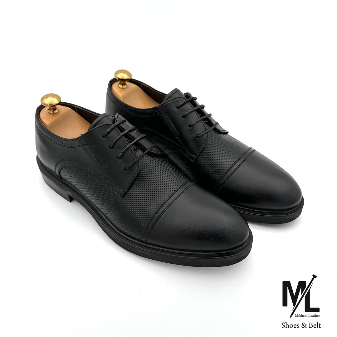  کفش مدیریتی / اداری چرم مردانه | کد:E116 | چرم میخچی | مشکی رنگ | مناسب استایل روزمره / کلاسیک/کت و شلوار. 