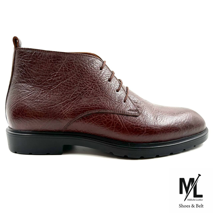 بوت چرم مردانه | چرم فلوتر | کد:M22 | چرم میخچی | قهوه ای | جنس رویه بوت چرم طبیعی گاوی ارگانیک شده تبریز.