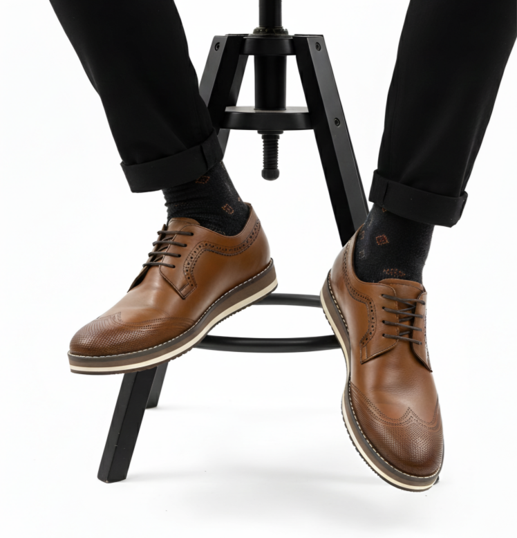 کفش اسپرت کلاسیک تمام چرم مردانه |کد:E108 | چرم میخچی | عسلی رنگ | جنس رویه چرم طبیعی گاوی ارگانیک تبریز.