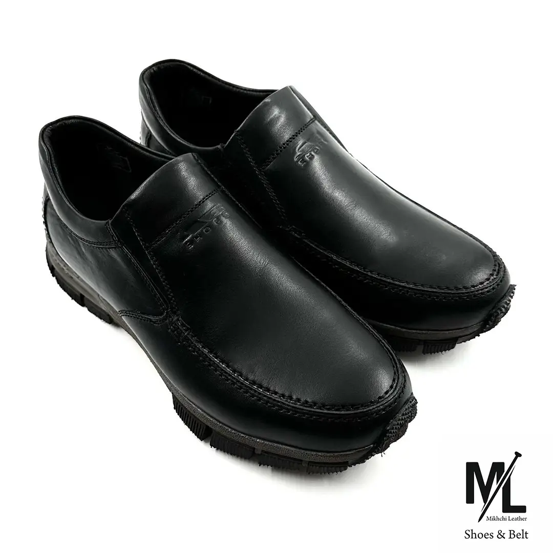  کفش ارتوپدیک طبی راحتی تمام چرم مردانه | کد:F305 | چرم میخچی |مشکی رنگ | مناسب استایل جین/اداری/روزمره/طبی 