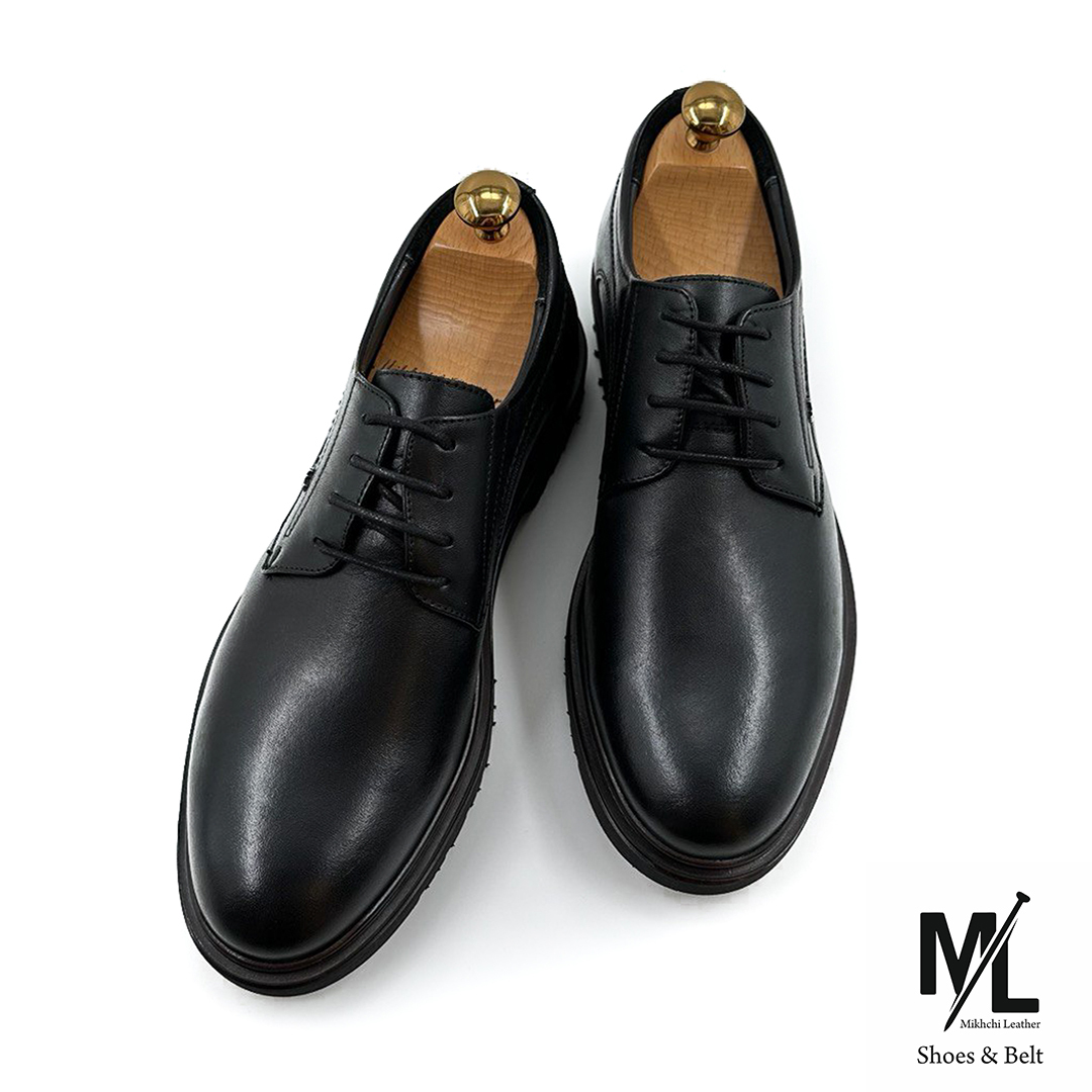  کفش اسپرت کلاسیک تمام چرم مردانه | کد:P164 | چرم میخچی | مشکی رنگ | جنس کفی داخلی کفش چرم طبیعی طبی 