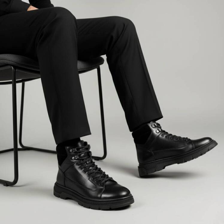 بوت چرم مردانه | اسپرت | کد:P16 | چرم میخچی | مشکی رنگ |‌ جنس رویه بوت چرم طبیعی گاوی ارگانیک شده تبریزی.