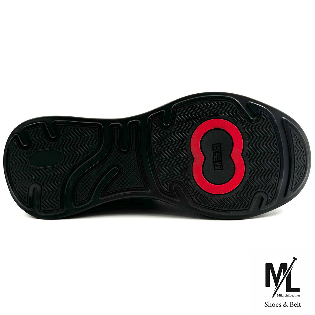  کفش کتانی اسپرت راحتی چرم مردانه | کد:M84 | چرم میخچی | مشکی رنگ | زیره ترمو کره ای وارداتی درجه یک با فناوری Air. 
