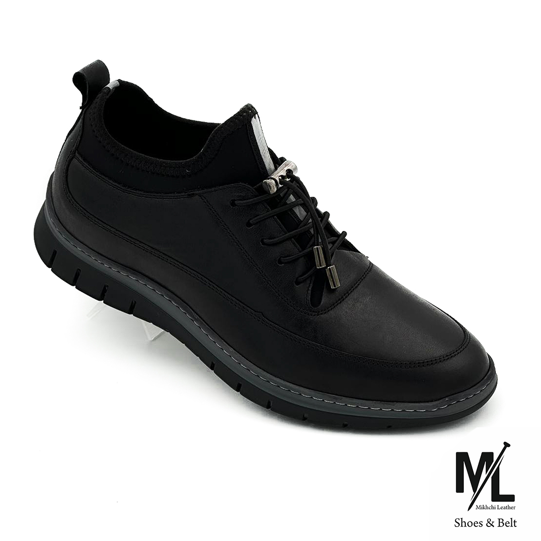  کفش کتانی اسپرت چرم راحتی مردانه | کد:M88 | چرم میخچی | مشکی رنگ | جنس کفی داخلی کفش چرم طبیعی آنتی باکتریال. 