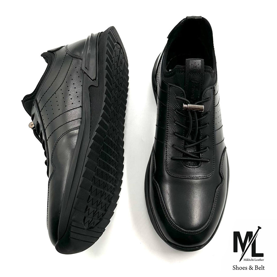  کفش کتانی اسپرت چرم راحتی مردانه | کد:P7 | چرم میخچی | مشکی رنگ | جنس کفی داخلی کفش چرم طبیعی طبی آنتی باکتریال درجه یک. 