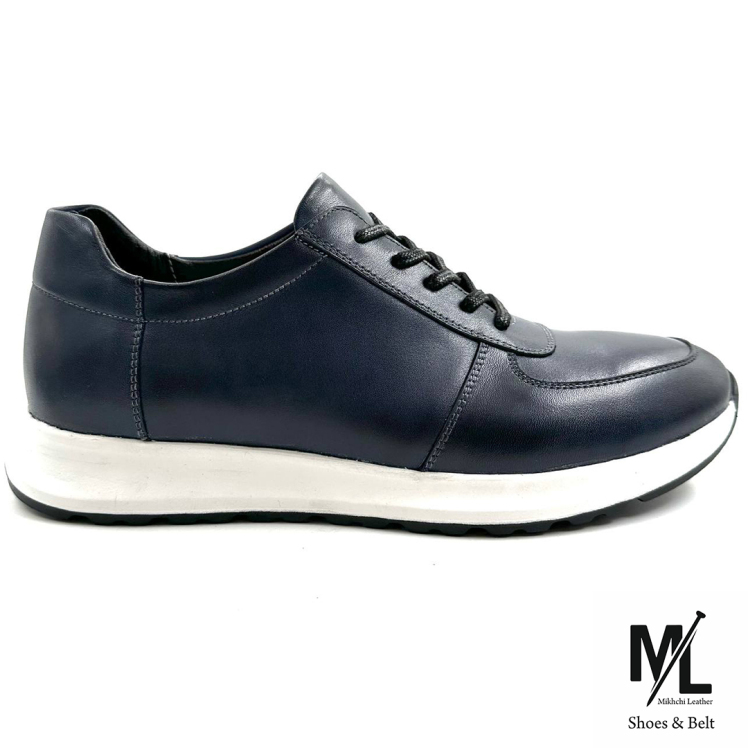 کفش کتانی چرم مردانه اسپرت راحتی |‌ کد:E4 | چرم میخچی | سرمه ای رنگ | جنس رویه کفش چرم طبیعی گاوی ارگانیک شده تبریزی.