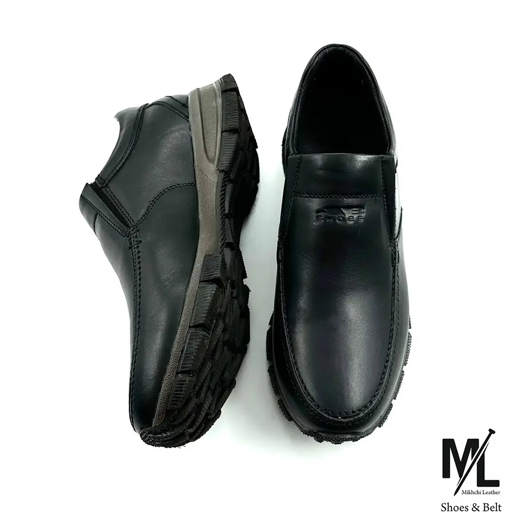  کفش ارتوپدیک طبی راحتی تمام چرم مردانه | کد:F305 | چرم میخچی |مشکی رنگ |مناسب افراد با سابقه کمر درد و زانو درد 