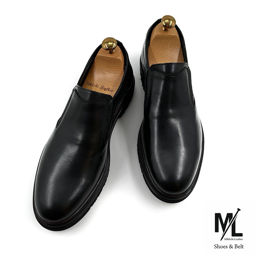  کفش اسپرت کلاسیک تمام چرم مردانه | کد:P165 | چرم میخچی | مشکی رنگ | جنس کفی داخلی کفش چرم طبیعی طبی 