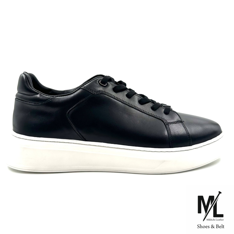 کفش کتانی اسپرت تمام چرم مردانه | کد:P3 | چرم میخچی | مشکی رنگ | جنس زیره کفش ترمو/Termo ترک وارداتی درجه یک