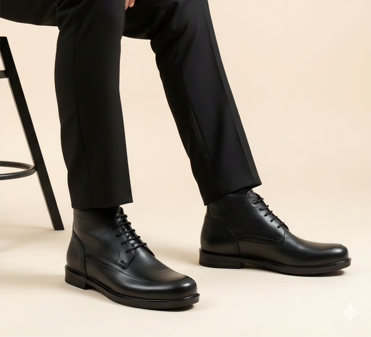 بوت چرم مردانه | کلاسیک | کد:F580 | چرم میخچی | مشکی رنگ | جنس آستر داخلی بوت از چرم طبیعی گوسفندی میشن.