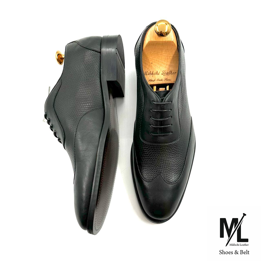  کفش کلاسیک مجلسی چرم مردانه | Vip | کد:M112| چرم میخچی | مشکی | بندی | جنس کفی داخلی چرم طبیعی دستدوز درجه یک 