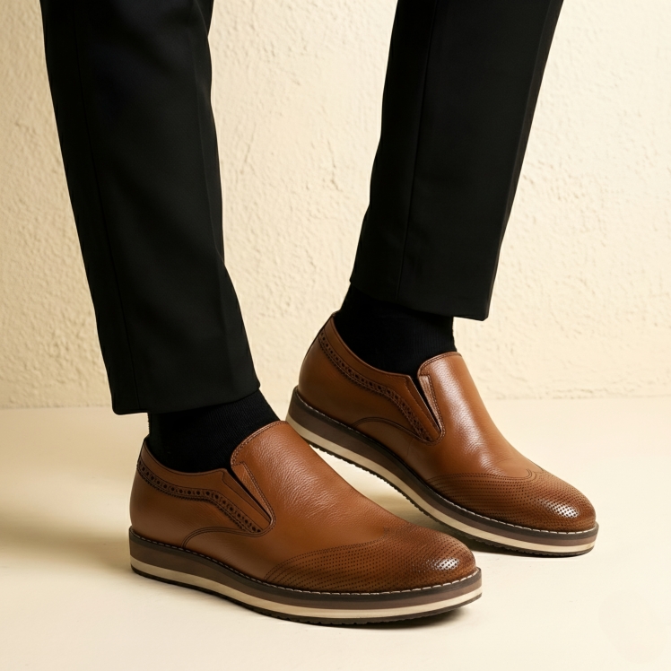 کفش اسپرت کلاسیک تمام چرم مردانه |کد:E107 | چرم میخچی | عسلی رنگ | جنس رویه چرم طبیعی گاوی ارگانیک تبریز.