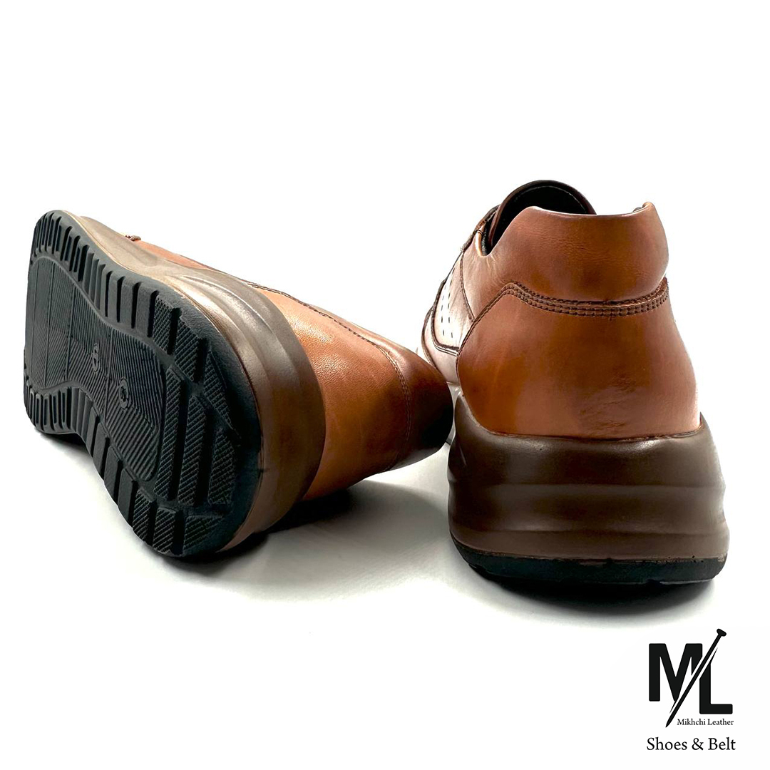  کفش کتانی اسپرت تمام چرم مردانه | کد:E6 | چرم میخچی | عسلی رنگ |‌ مناسب استایل کژوال / روزمره / اسپرت / جین / کتان. 