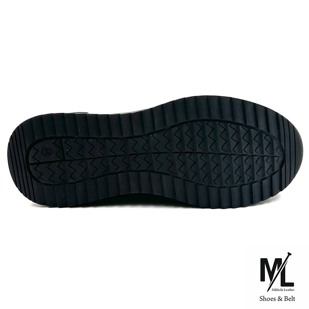  کفش کتانی اسپرت چرم راحتی مردانه | کد:P7 | چرم میخچی | مشکی رنگ | جنس زیره کفش رابر / Rubber وارداتی درجه یک. 