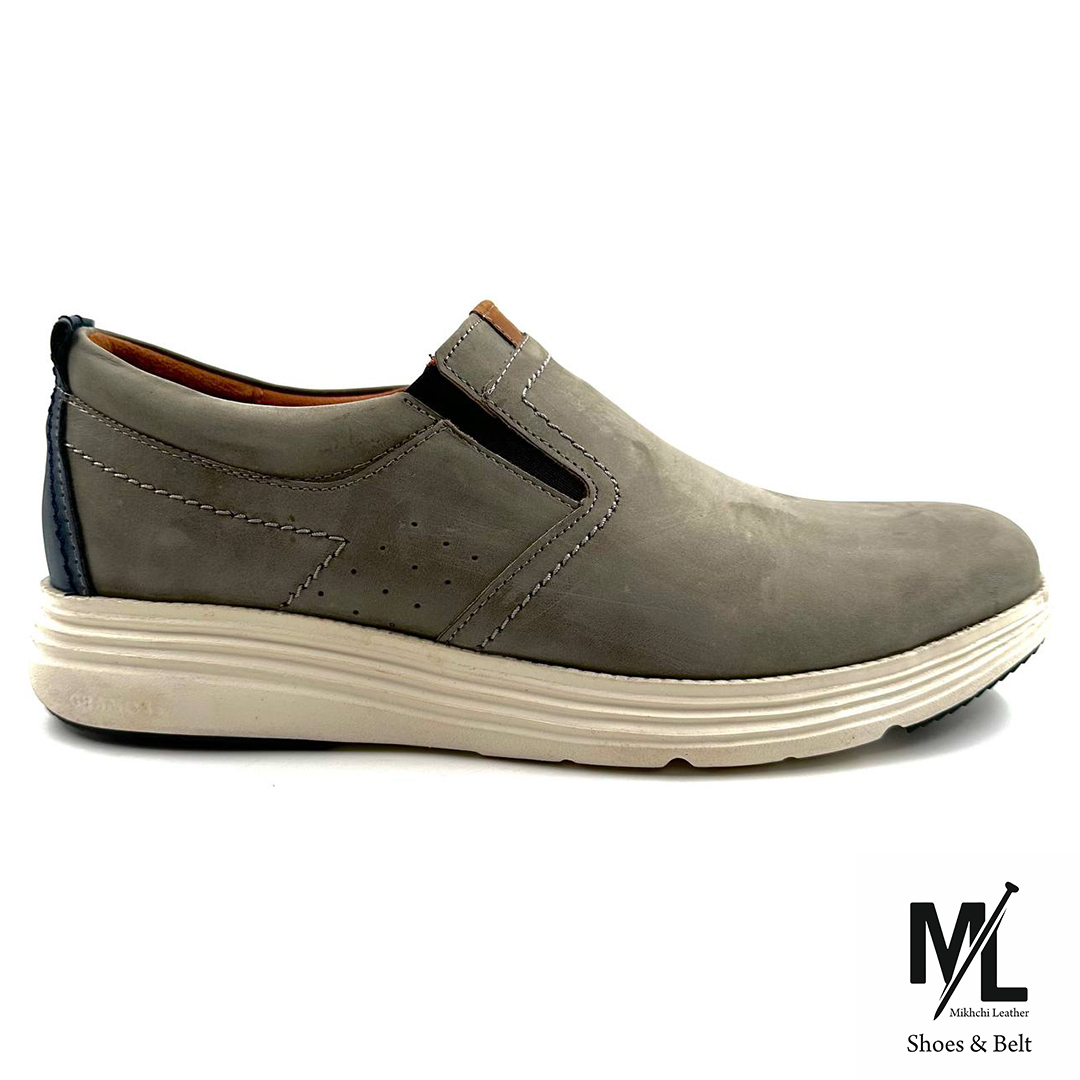  کفش اسپرت راحتی مردانه | تک سایز | کد: p11 | چرم میخچی | طوسی | جنس آستر داخلی چرم طبیعی گوسفندی میشن 