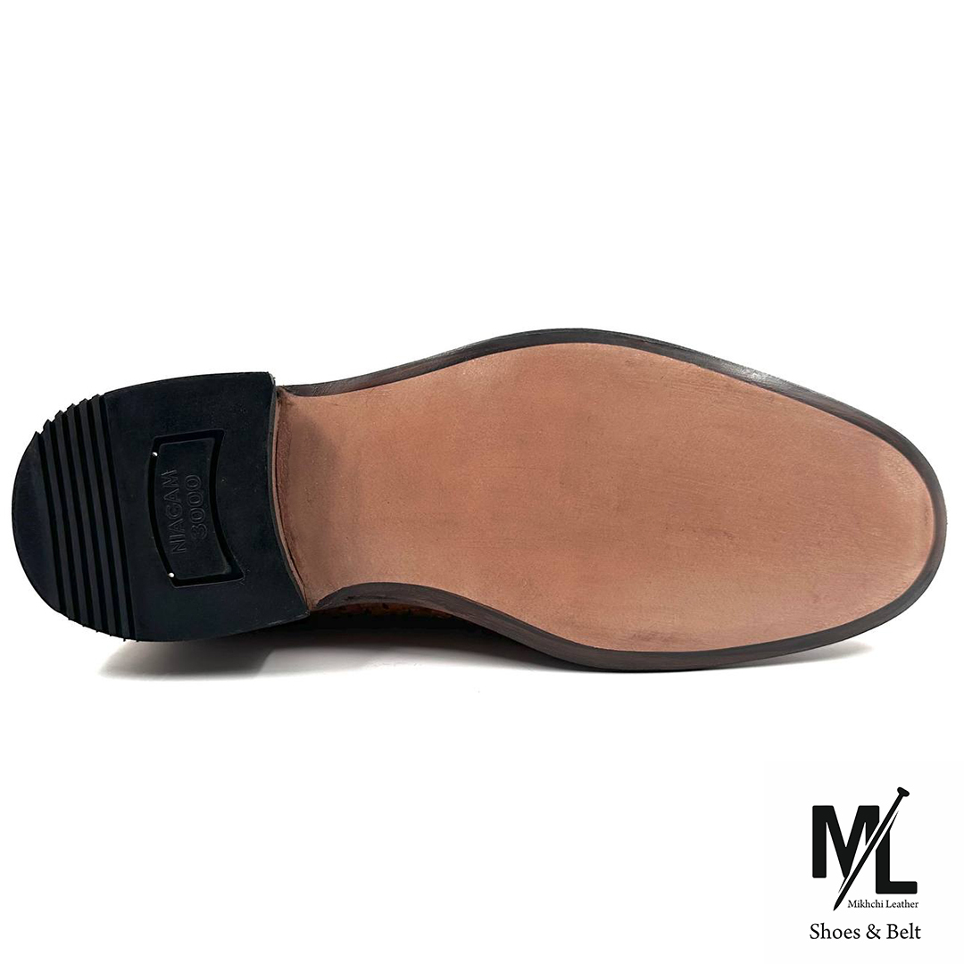  کفش کلاسیک مجلسی | Vip | کد:Z2021 | چرم میخچی | عسلی و مشکی | زیره تمام چرم طبیعی کلاسیک 