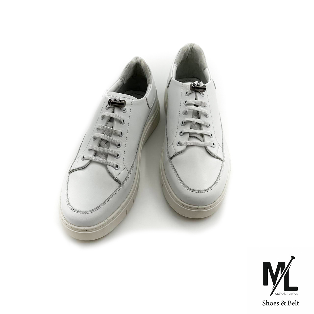  کفش کتانی اسپرت طبی تمام چرم مردانه | کد: P14 | چرم میخچی | سفید رنگ | جنس کفی داخلی چرم طبیعی آنتی باکتریال. 