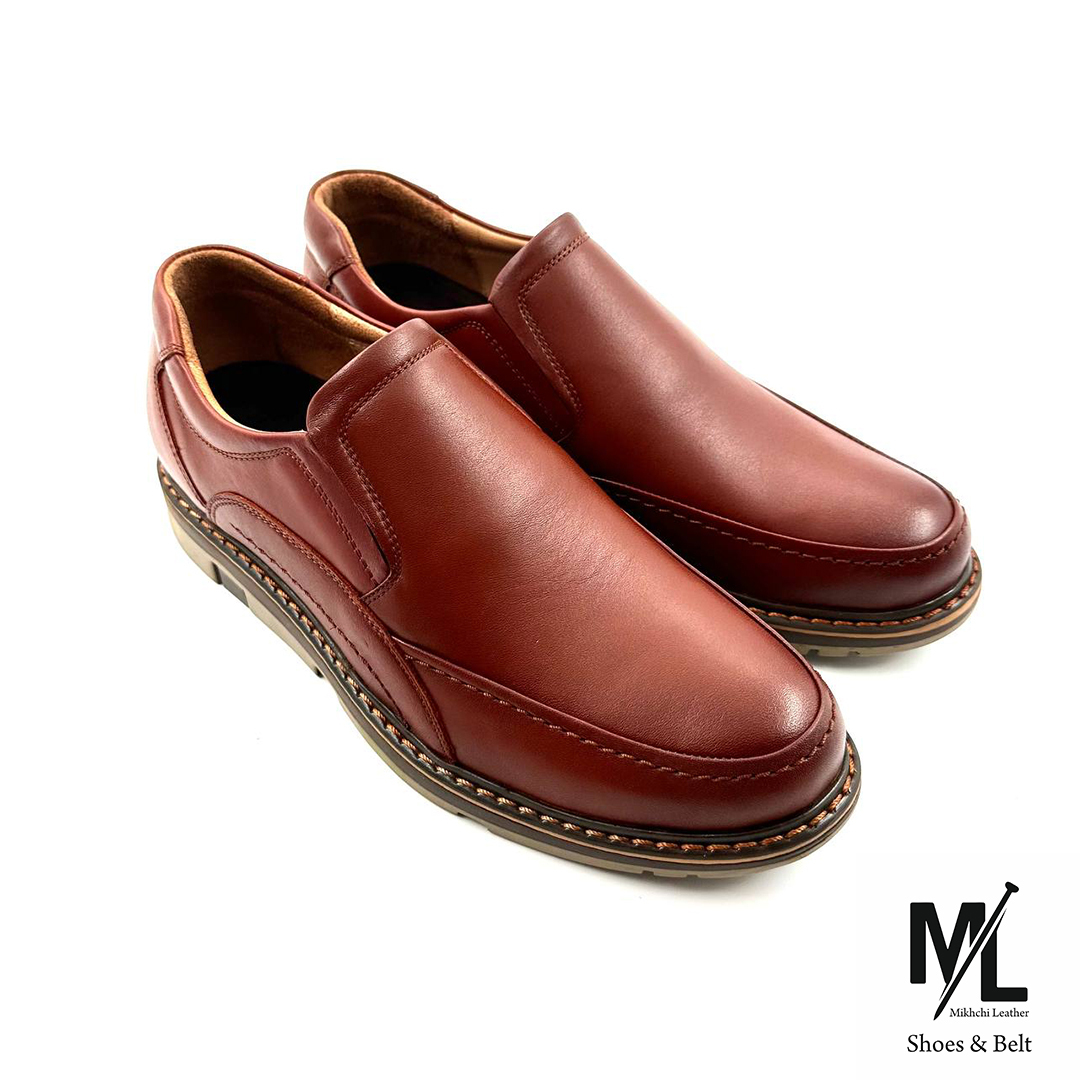  کفش اسپرت کلاسیک چرم مردانه |کد:V352 | عسلی | مناسب استایل جین/کتان 