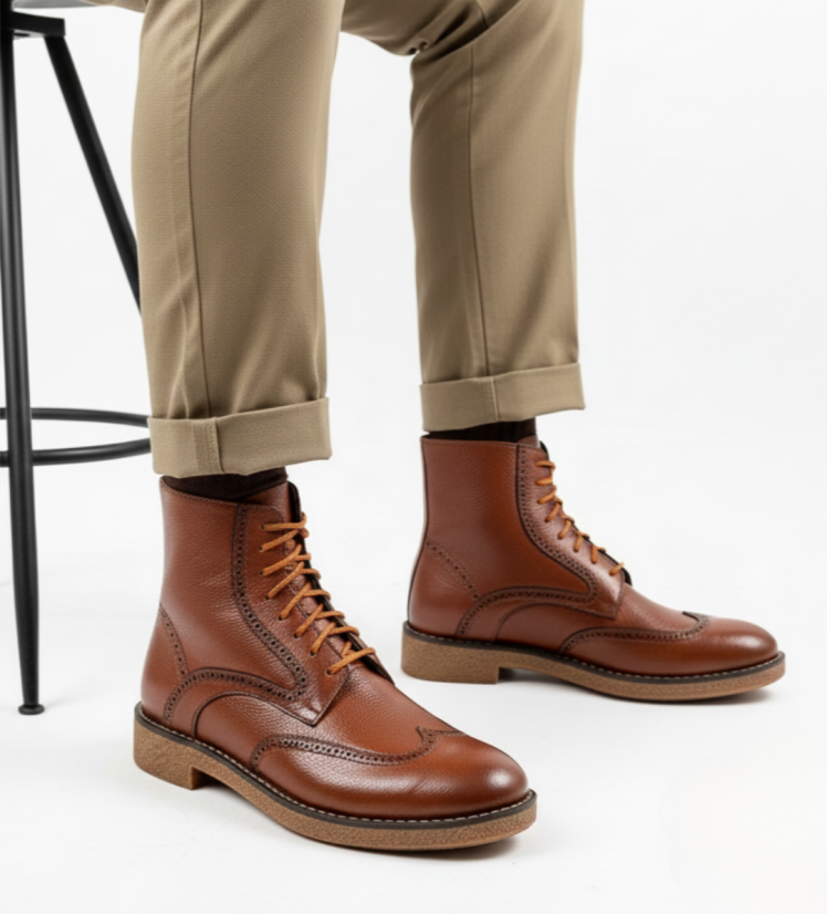 بوت چرم مردانه | طرح دریایی | کد:H192 | چرم میخچی| مشکی |‌ جنس آستر داخلی بوت چرم طبیعی گوسفندی میشن.