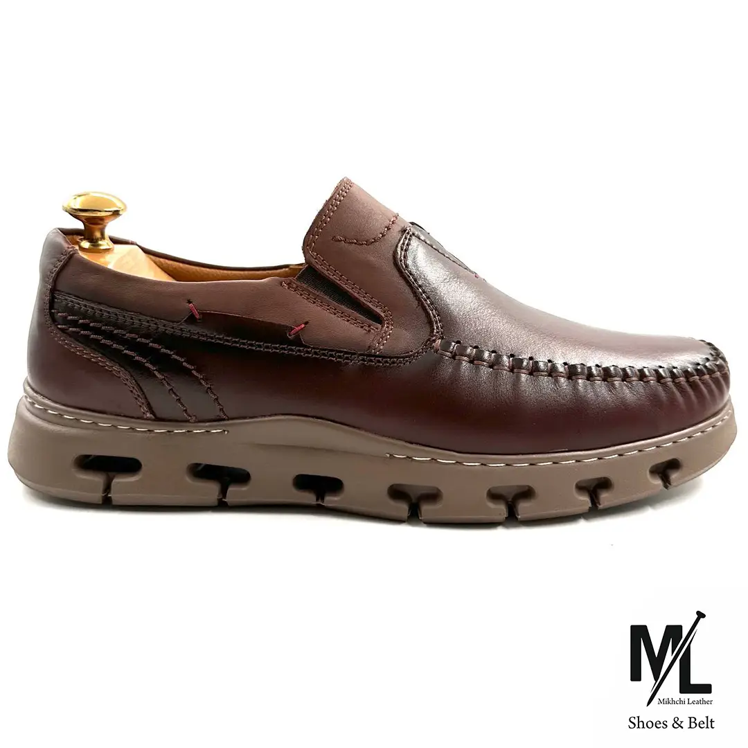  کفش ارتوپدیک طبی تمام چرم مردانه | کد:H35| چرم میخچی | قهوه ای | جنس رویه کفش چرم طبیعی گاوی میشن. 