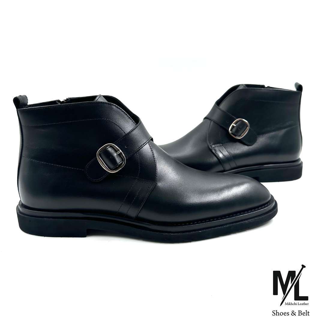 نیم بوت چرم مردانه طرح سگک دار