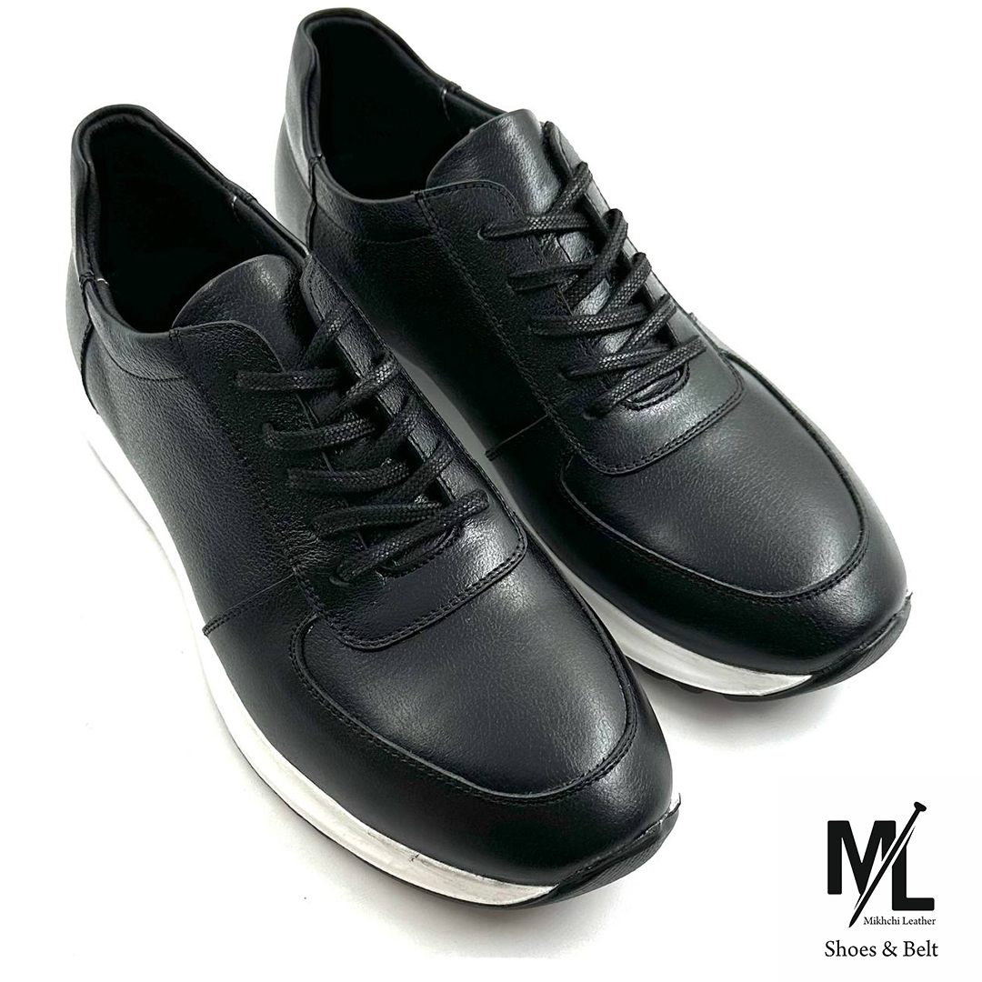  کفش کتانی چرم مردانه اسپرت راحتی |‌ کد:E4 | چرم میخچی | مشکی رنگ | مناسب استفاده طولانی مدت در طول روز. 