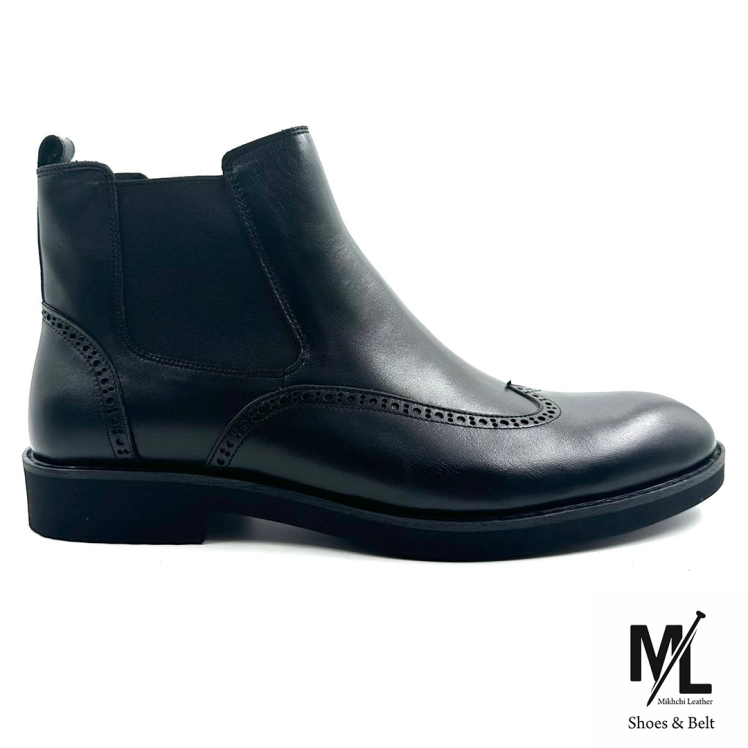 بوت تمام چرم مردانه | ۲ طرف کش | کد:M408 | چرم میخچی | مشکی رنگ | جنس رویه چرم طبیعی گاوی ارگانیک تبریز
